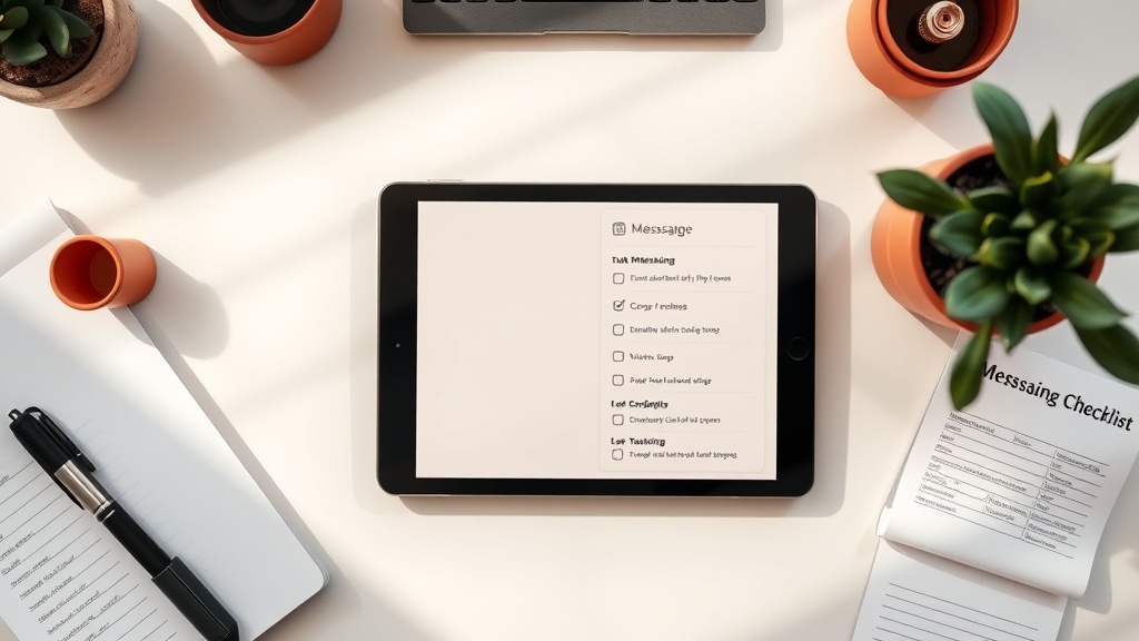 Espacio de trabajo de anfitrión Airbnb con móvil mostrando mensajes de huéspedes y portátil en escritorio limpio
