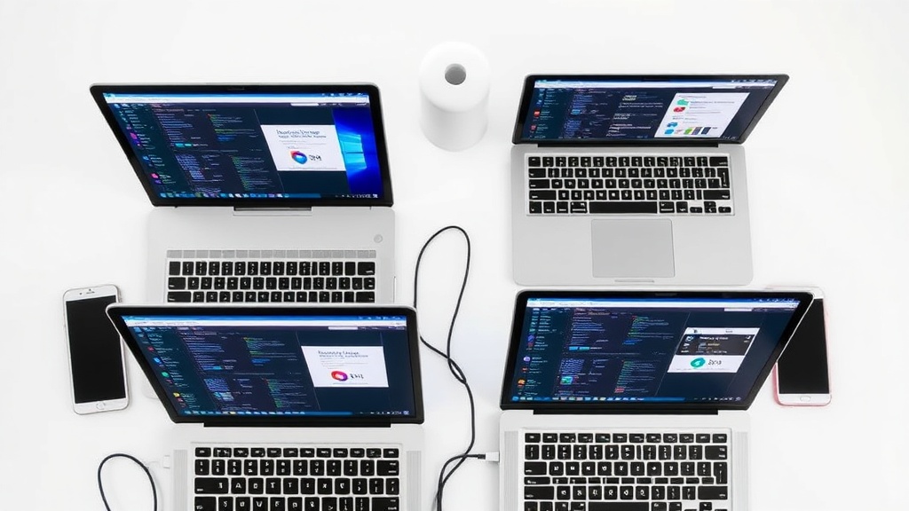 Laptop screens comparing vacation rental software side by side
